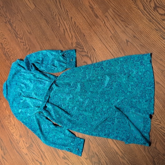 Shrader - VINTAGE 90s Paisley Printed Workwear Vibrant Teal and Purple Dress - Picture 7 of 8